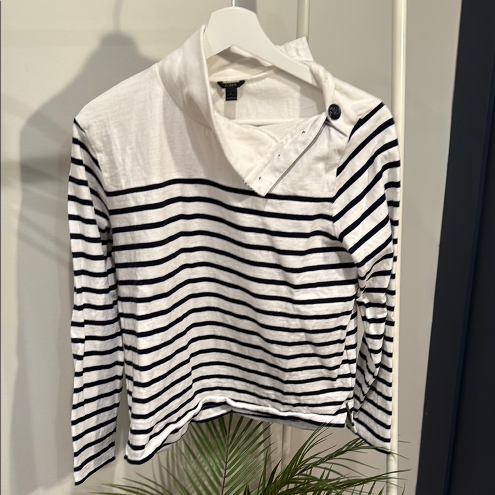 Striped JCREW Long Sleeve Sweater with Button Detail